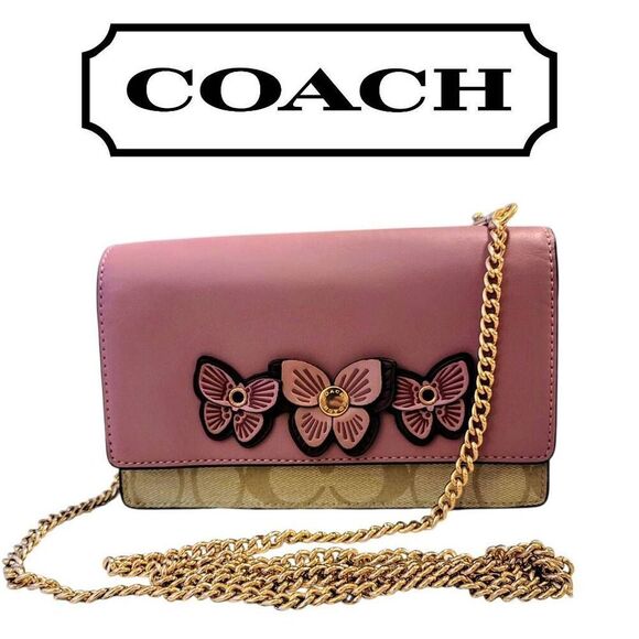 Coach Flap Belt Bag In Signature Canvas With Butterfly Applique & Gold Chain - Picture 1 of 12